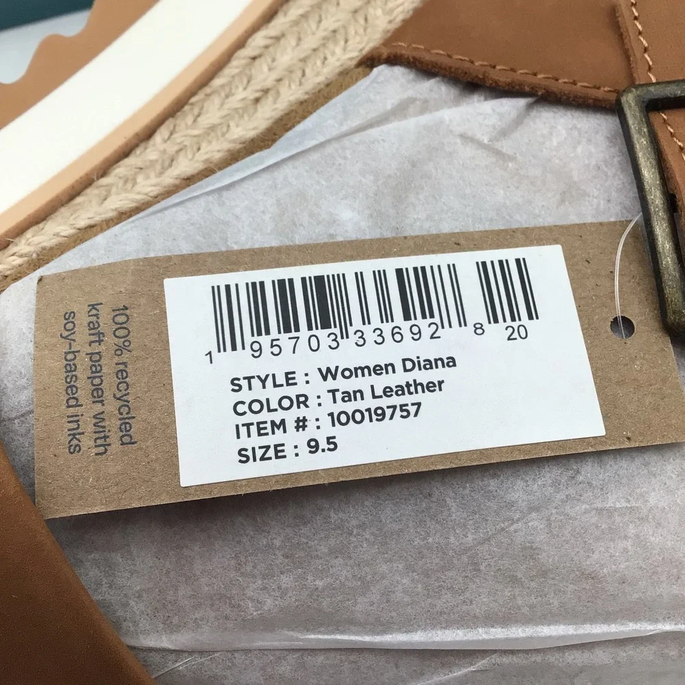 TOMS Diana Tan Leather Platform Wedge Sandals 10019757 Womens Size 9.5 NEW